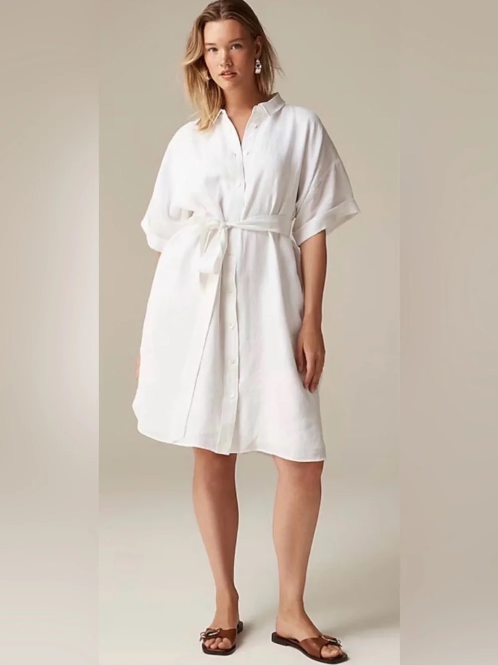 J.Crew Petite Capitaine Shirtdress in Linen White